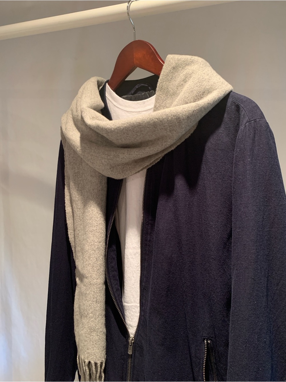 Linen-Cotton Blend Classic Bomber Jacket Navy with White T-shirt